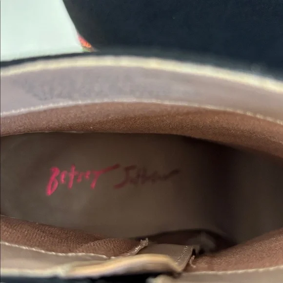 🔵”LIKE NEW” Betsey Johnson Black Ankle Boots with Colorful Heels - Picture 11 of 12